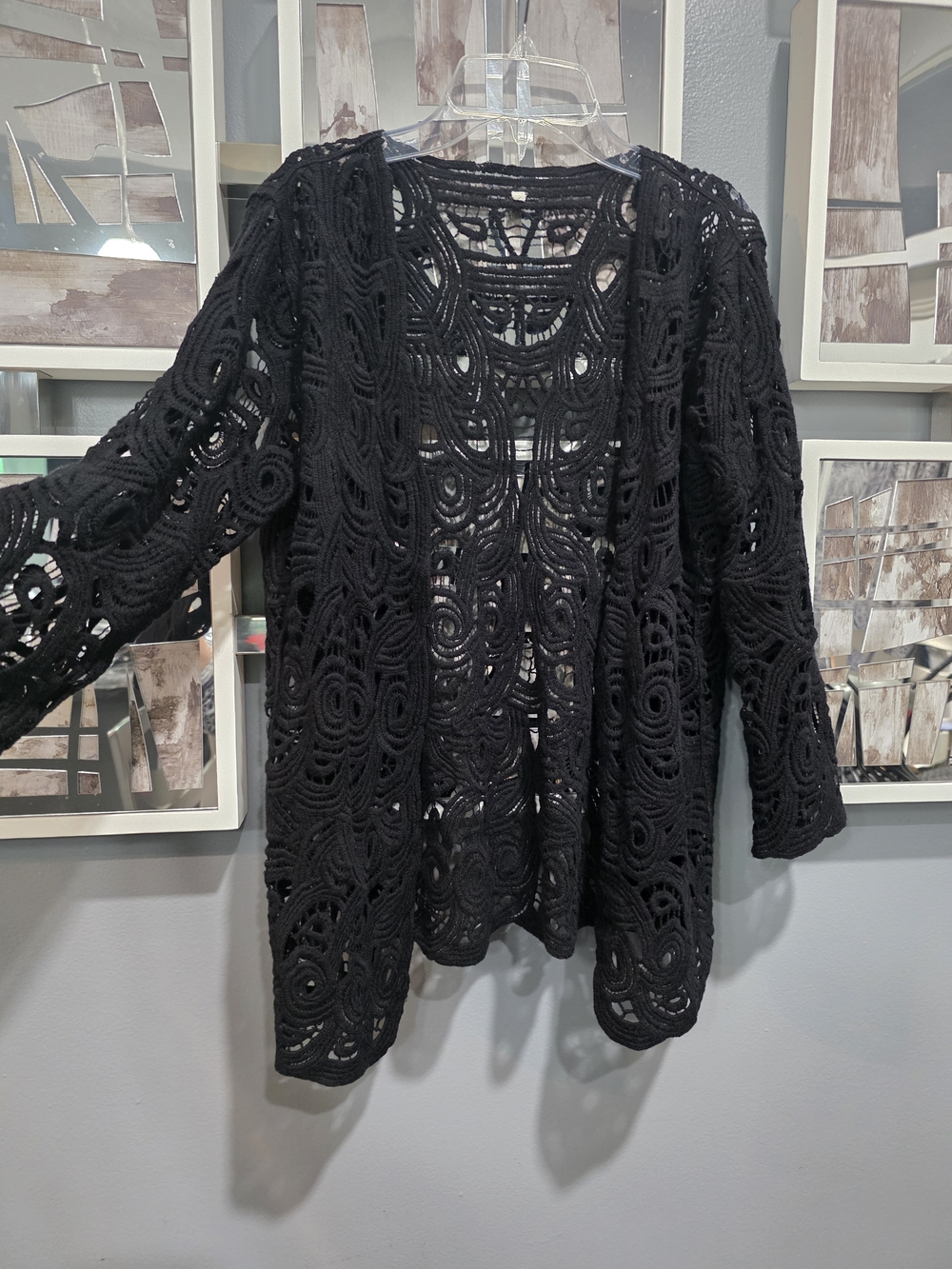 Black Crochet Open Cardigan